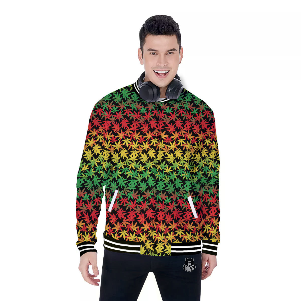 Reggae Hemp Leaves Print Pattern Baseball Jacket-grizzshop