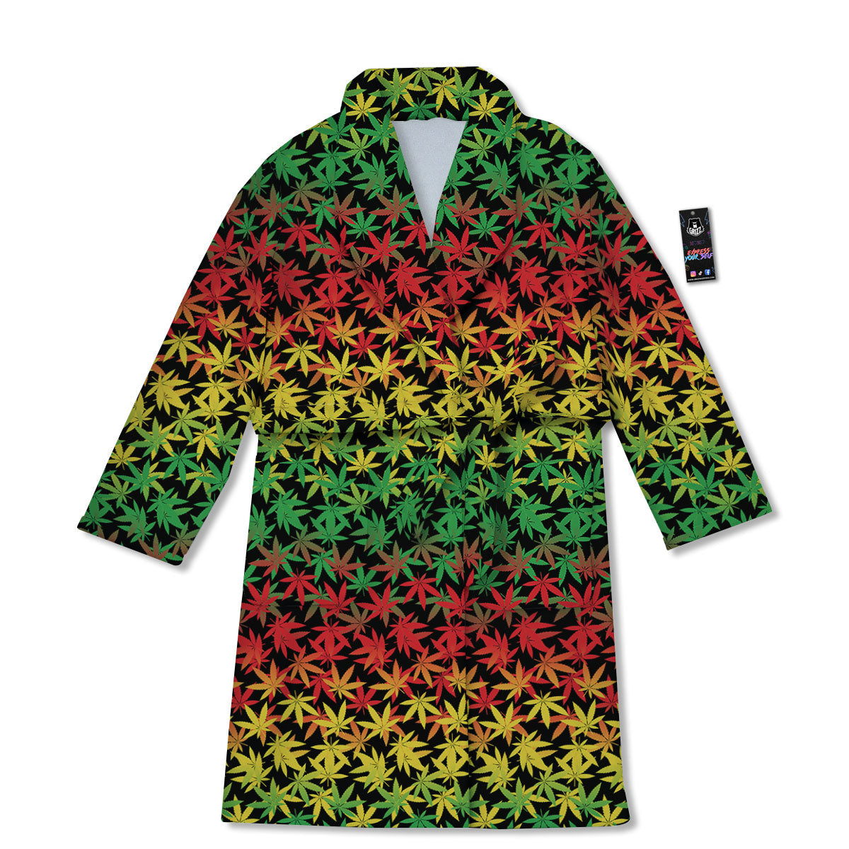 Reggae Hemp Leaves Print Pattern Bathrobe-grizzshop