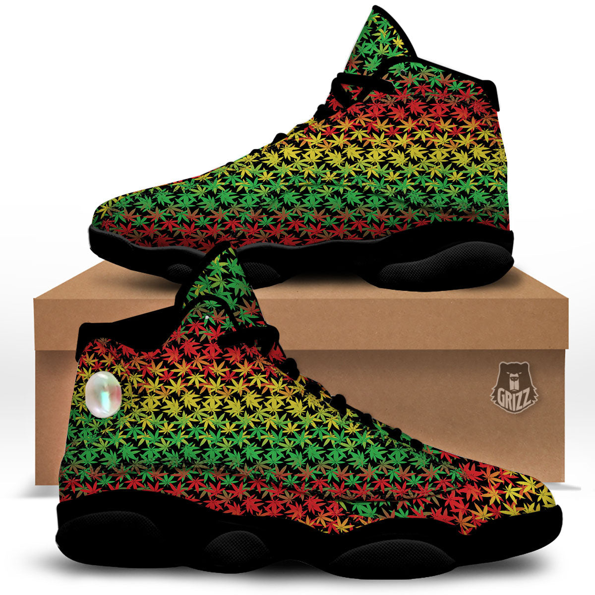 Reggae Hemp Leaves Print Pattern Black Basketball Shoes-grizzshop