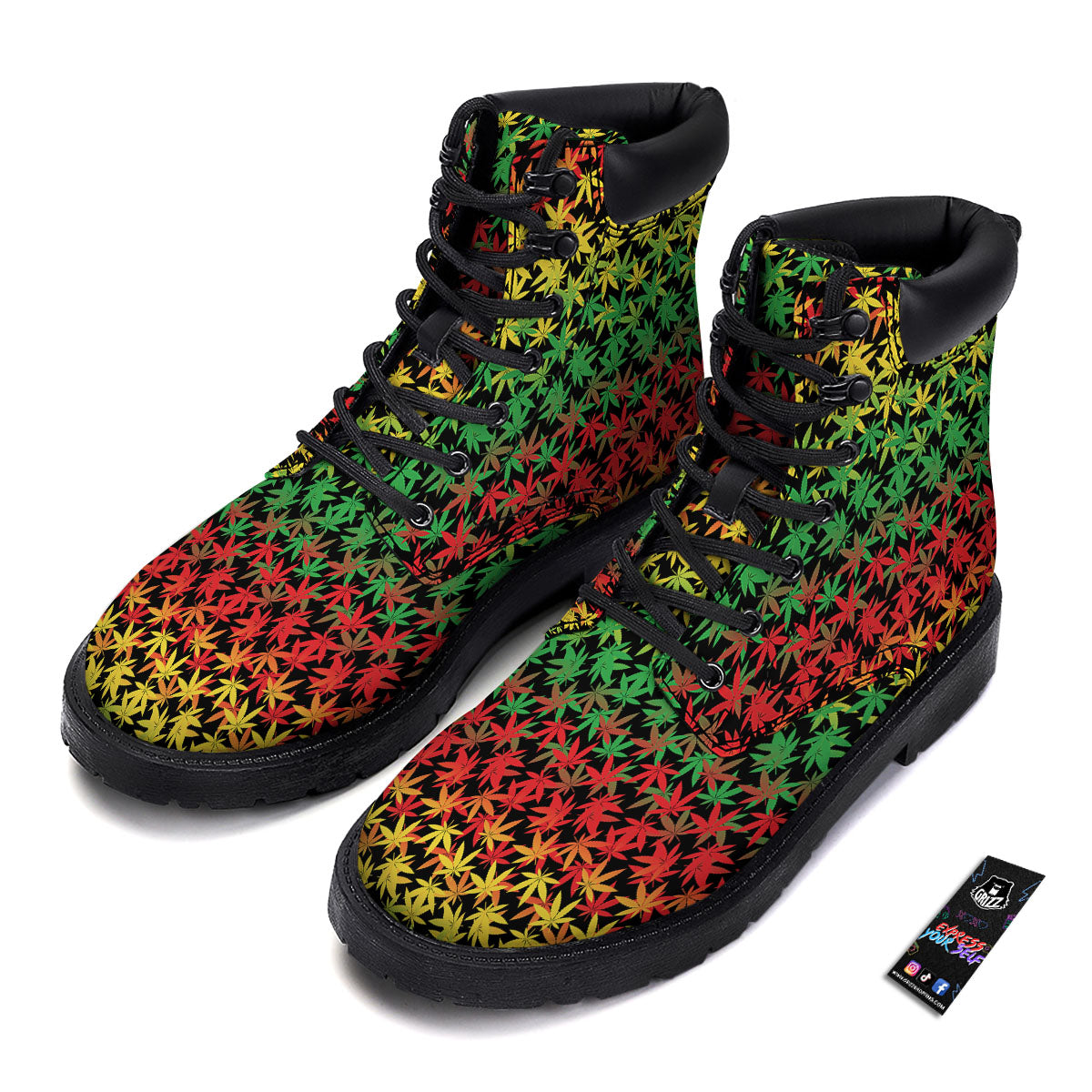 Reggae Hemp Leaves Print Pattern Boots-grizzshop