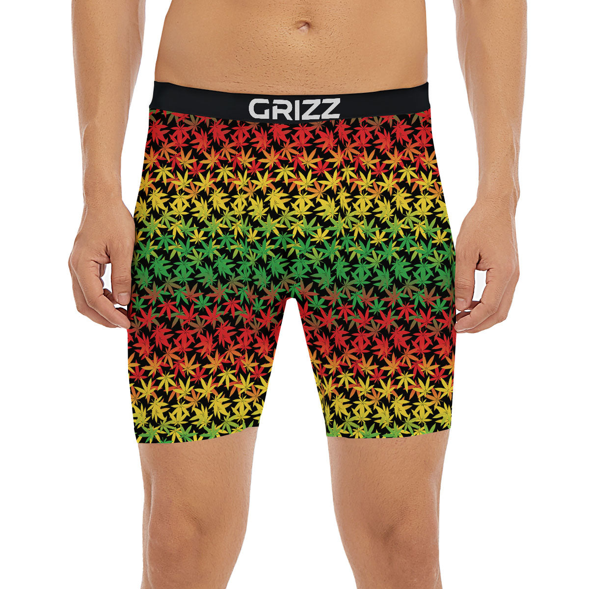 Reggae Hemp Leaves Print Pattern Boxer Briefs-grizzshop