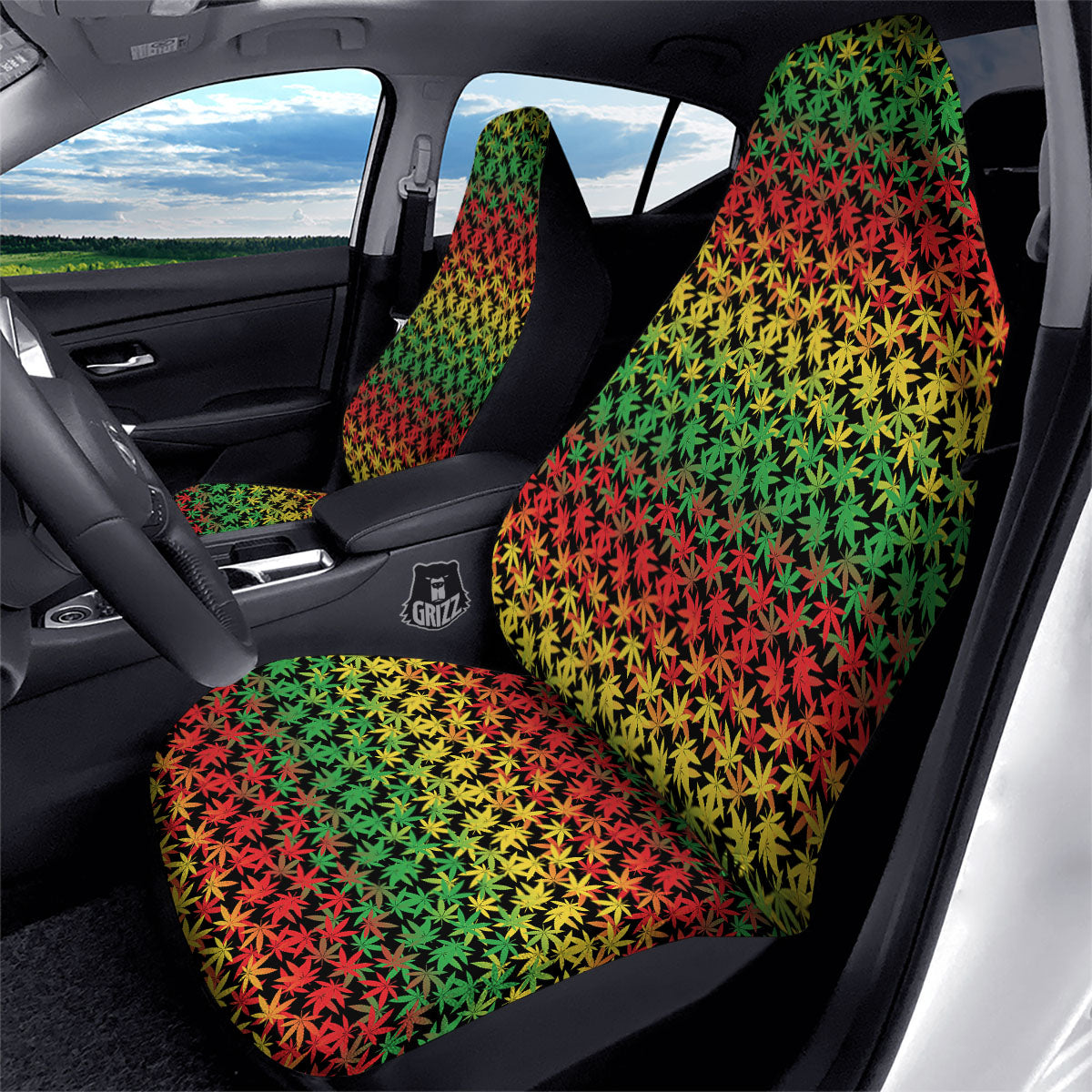 Reggae Hemp Leaves Print Pattern Car Seat Covers-grizzshop