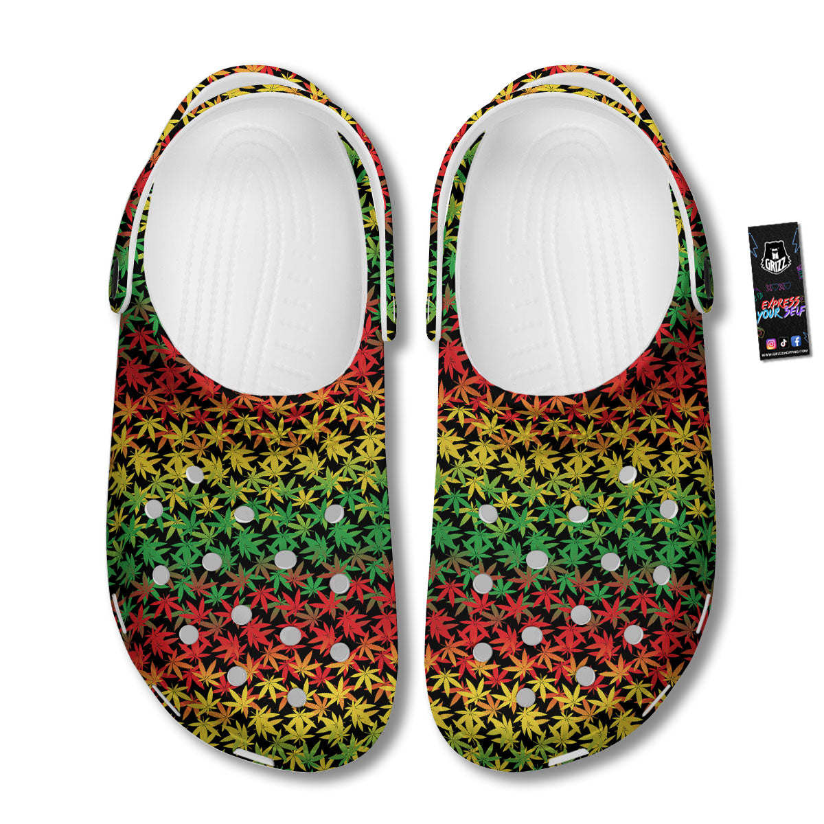 Reggae Hemp Leaves Print Pattern Clog-grizzshop