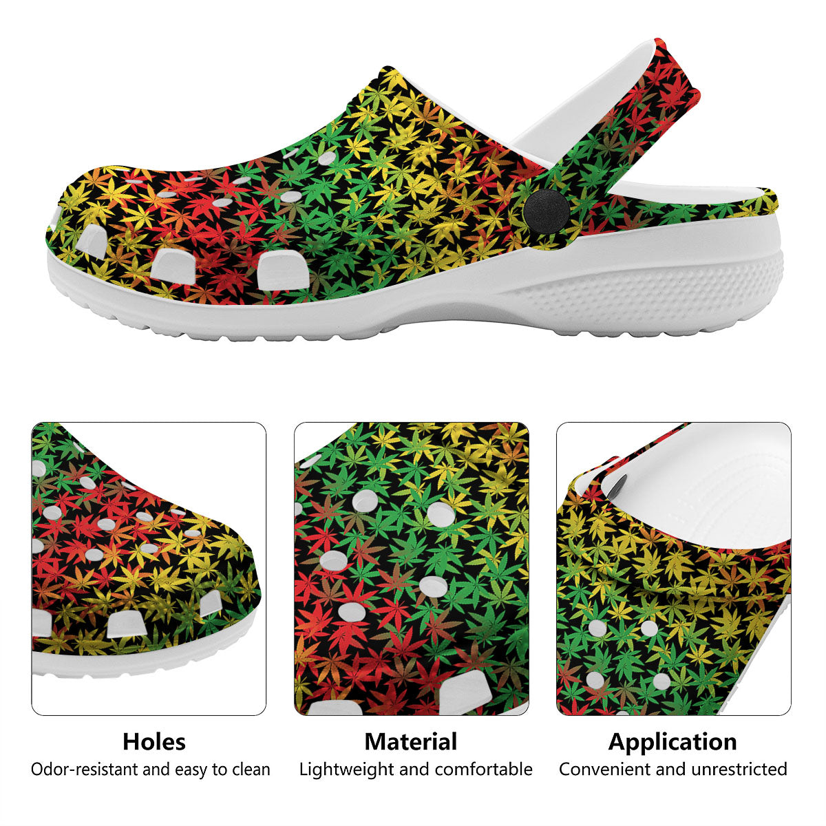 Reggae Hemp Leaves Print Pattern Clog-grizzshop