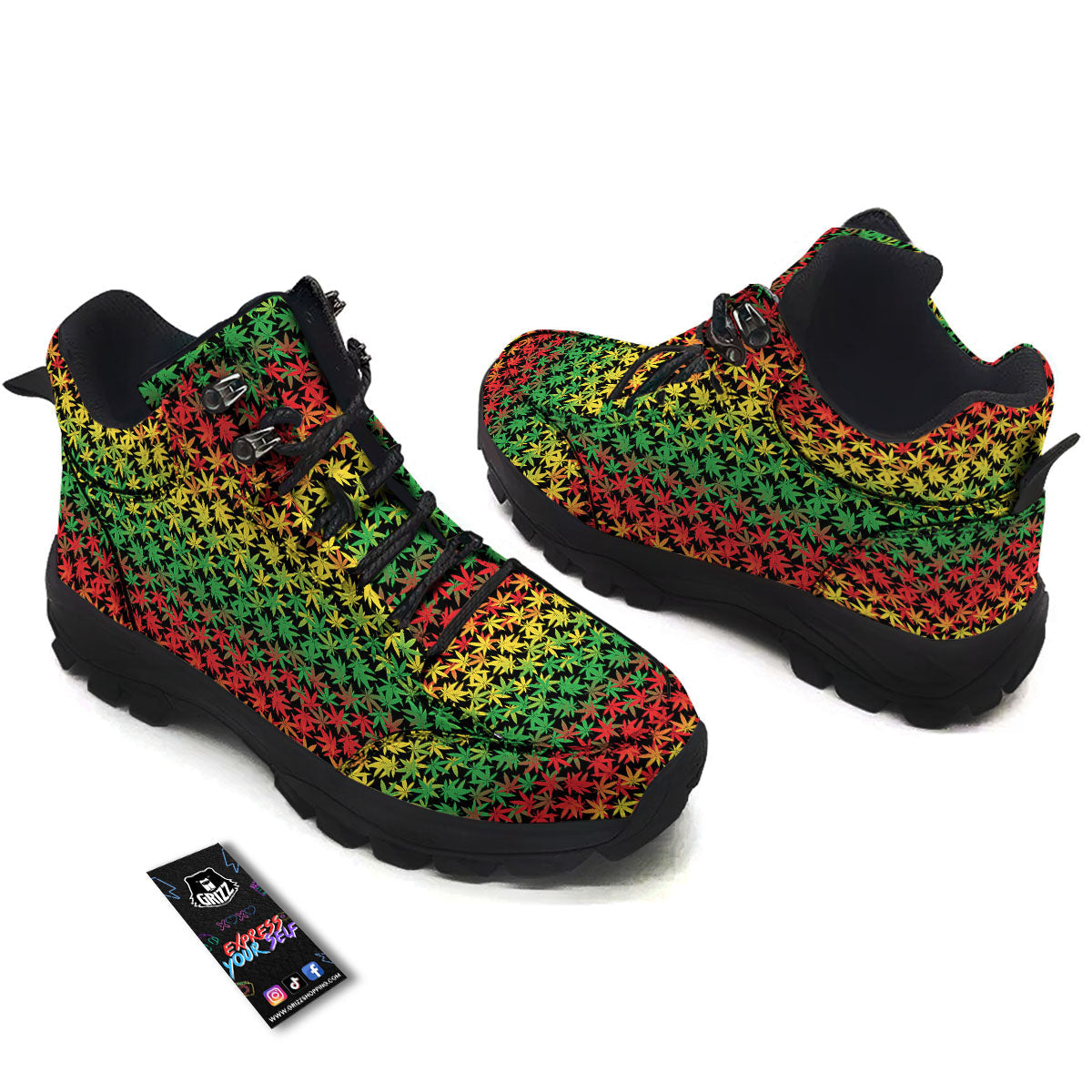 Reggae Hemp Leaves Print Pattern Hiking Shoes-grizzshop