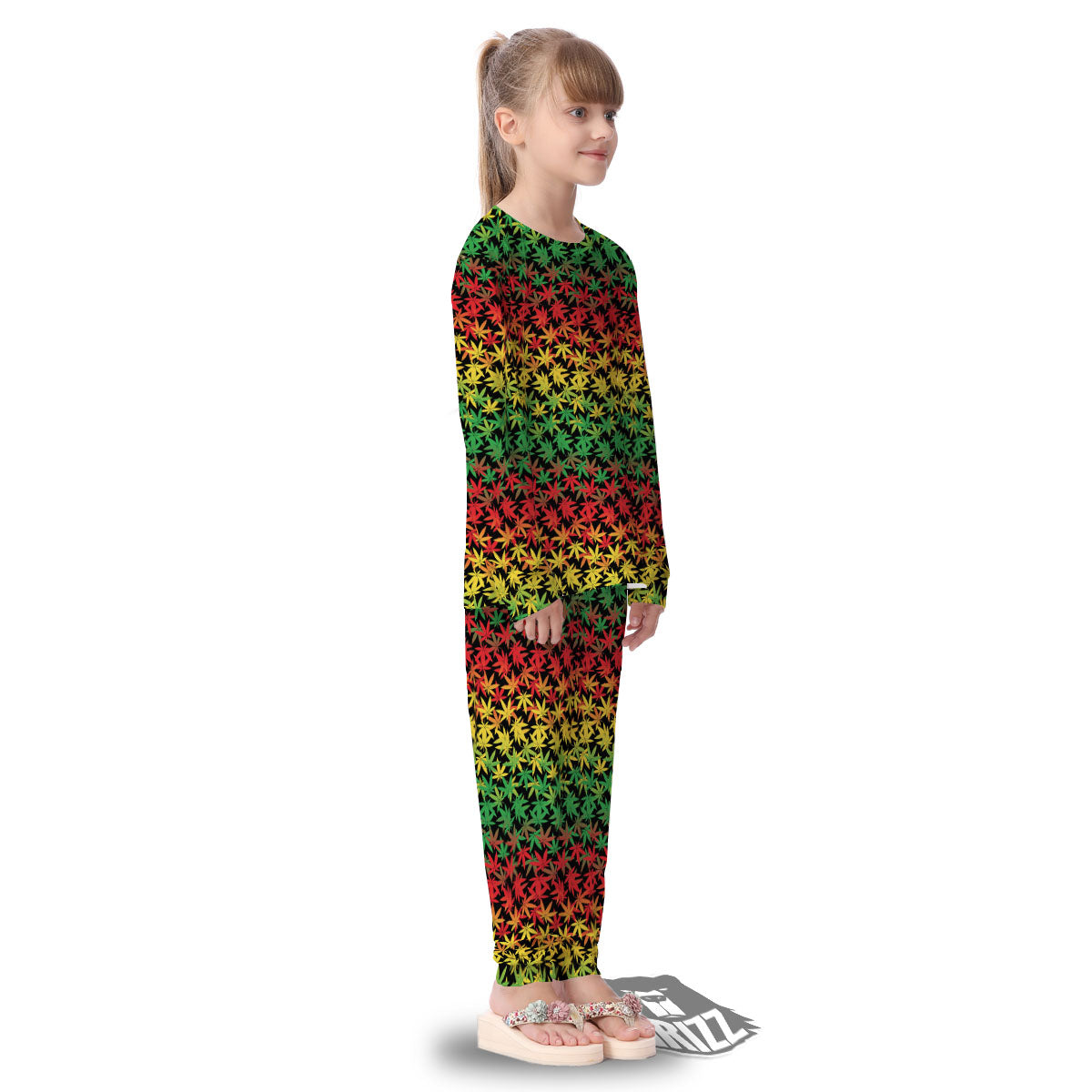 Reggae Hemp Leaves Print Pattern Kid's Pajamas-grizzshop