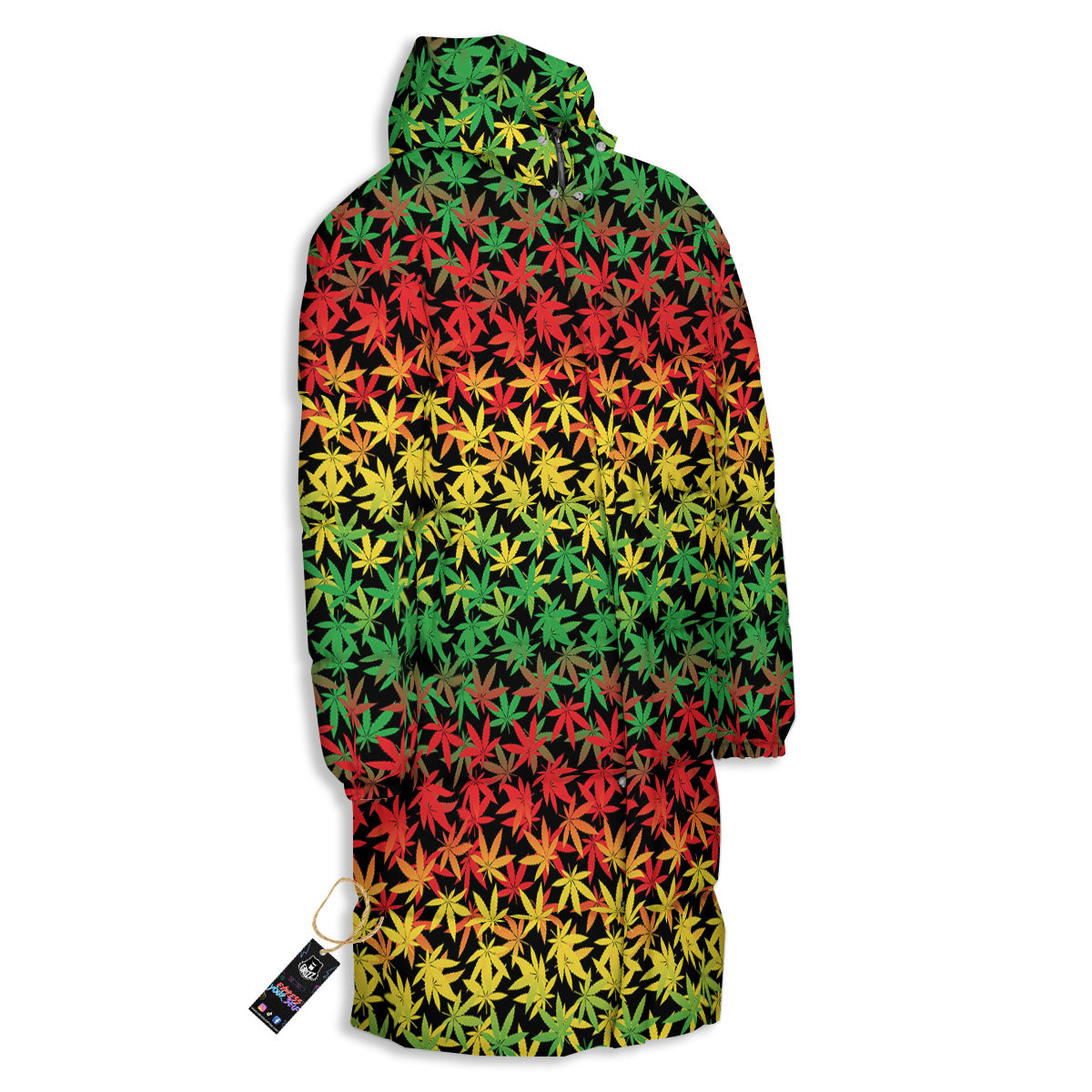 Reggae Hemp Leaves Print Pattern Long Down Jacket-grizzshop