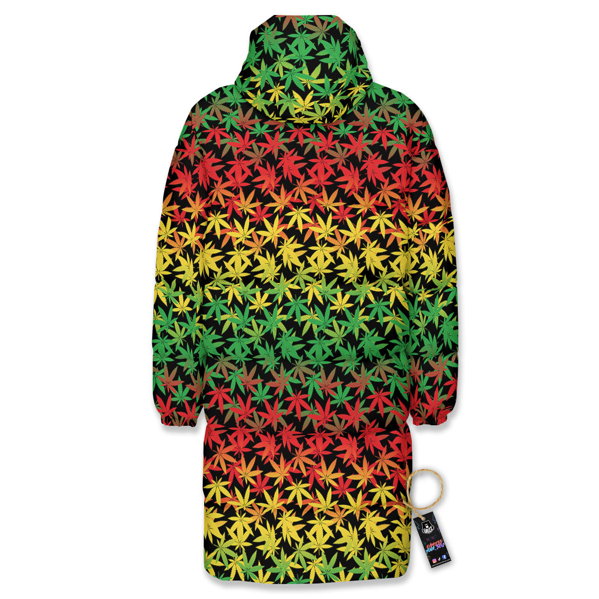 Reggae Hemp Leaves Print Pattern Long Down Jacket-grizzshop