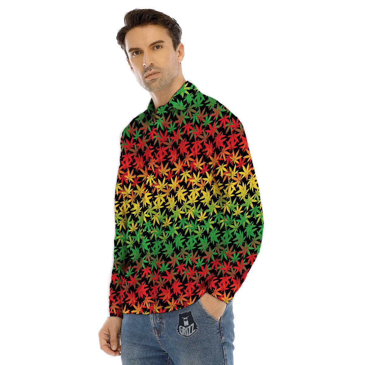 Reggae Hemp Leaves Print Pattern Men's Dress Shirts-grizzshop
