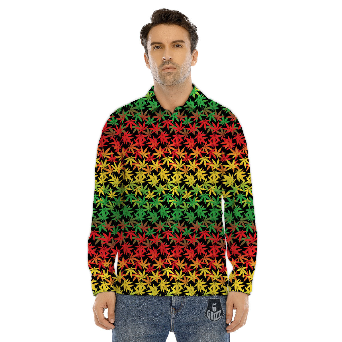 Reggae Hemp Leaves Print Pattern Men's Dress Shirts-grizzshop