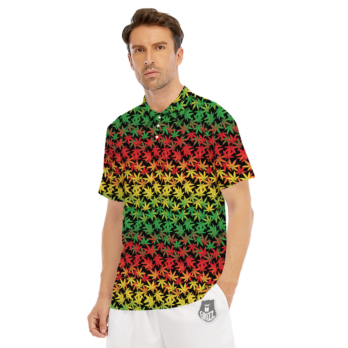 Reggae Hemp Leaves Print Pattern Men's Golf Shirts-grizzshop