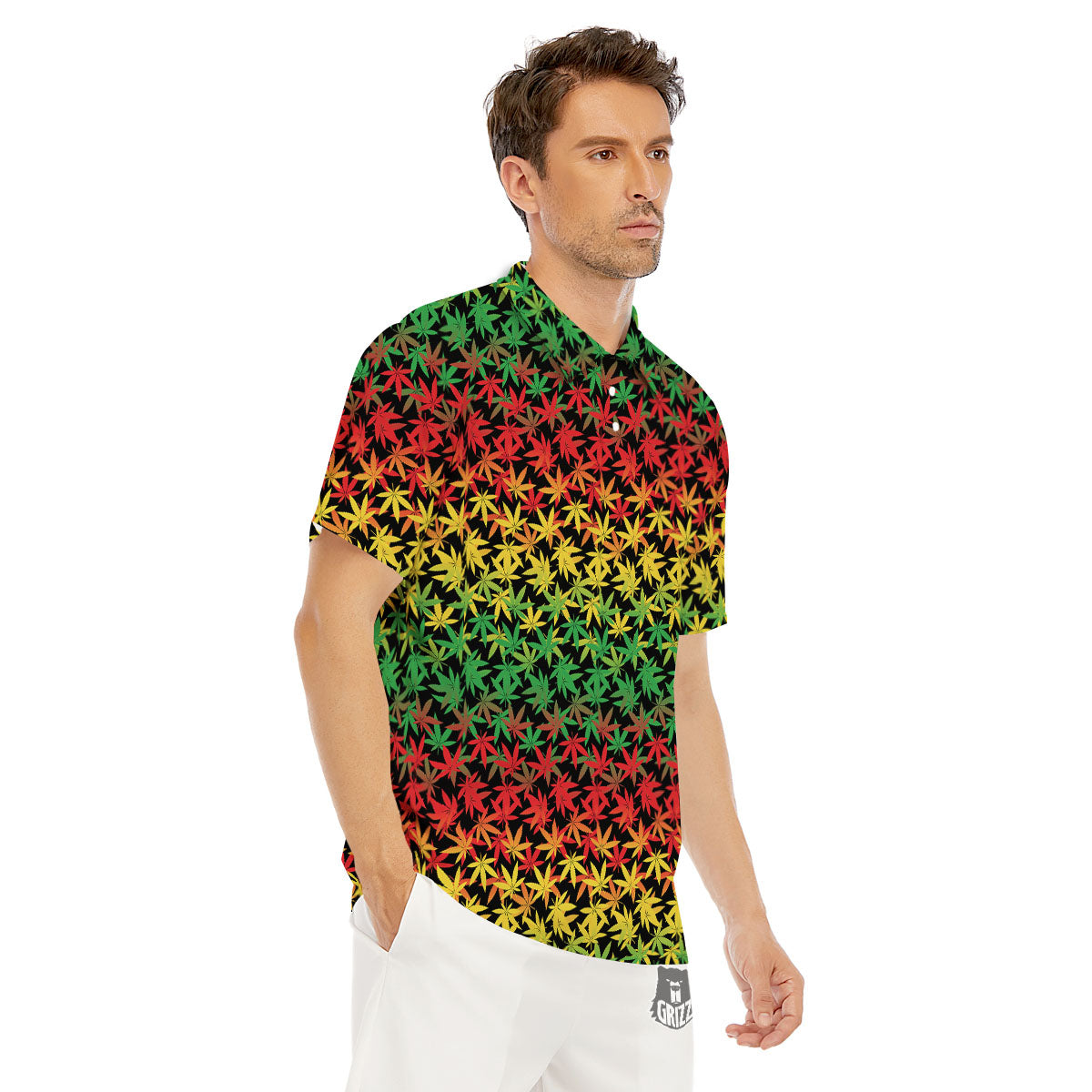 Reggae Hemp Leaves Print Pattern Men's Golf Shirts-grizzshop