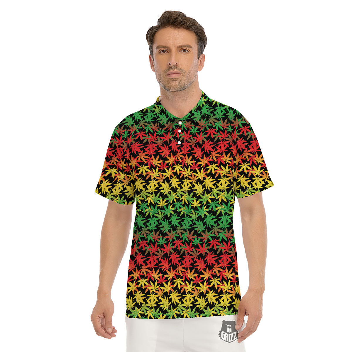 Reggae Hemp Leaves Print Pattern Men's Golf Shirts-grizzshop