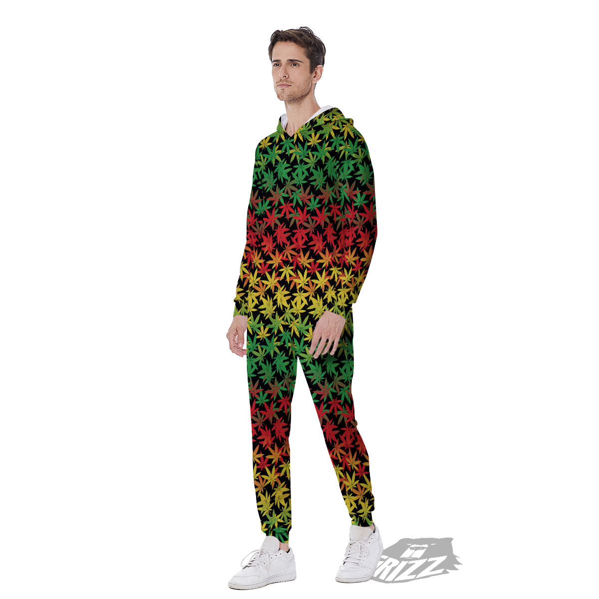Reggae Hemp Leaves Print Pattern Men's Jumpsuit-grizzshop