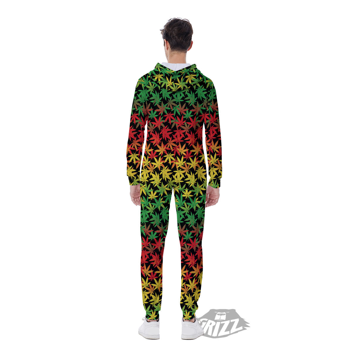 Reggae Hemp Leaves Print Pattern Men's Jumpsuit-grizzshop
