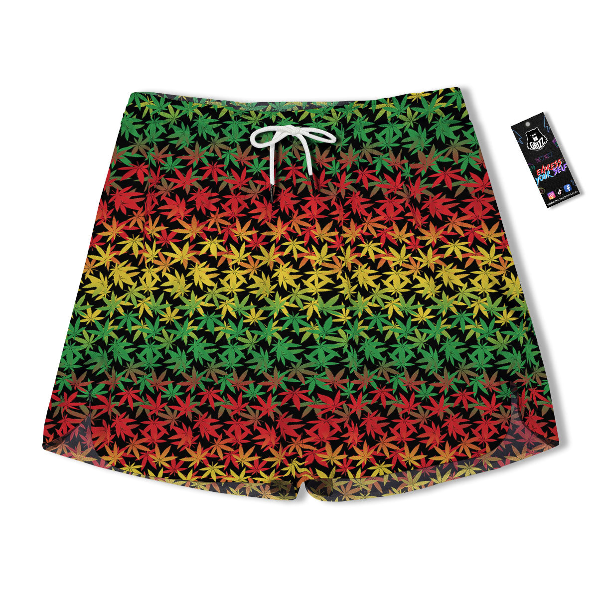 Reggae Hemp Leaves Print Pattern Men's Running Shorts-grizzshop
