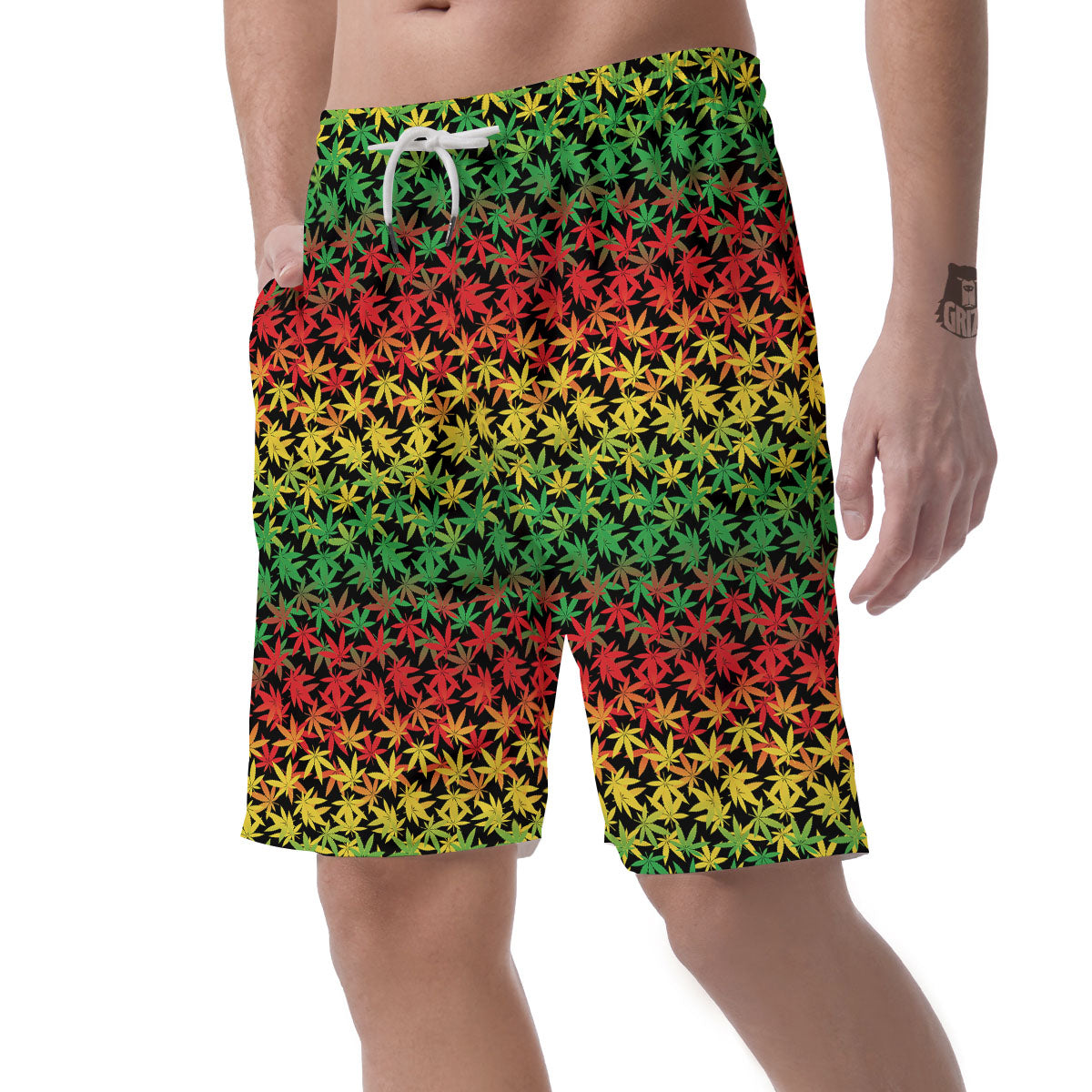 Reggae Hemp Leaves Print Pattern Men's Shorts-grizzshop