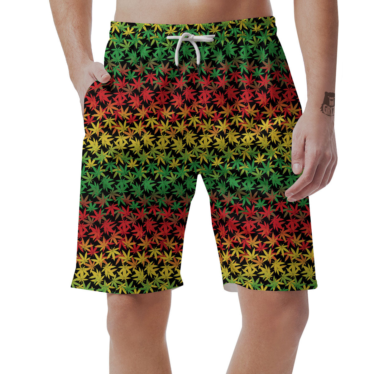 Reggae Hemp Leaves Print Pattern Men's Shorts-grizzshop