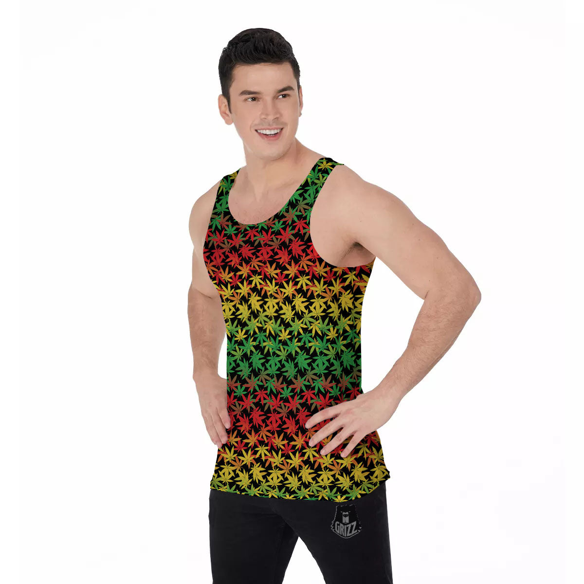 Reggae Hemp Leaves Print Pattern Men's Tank Top-grizzshop