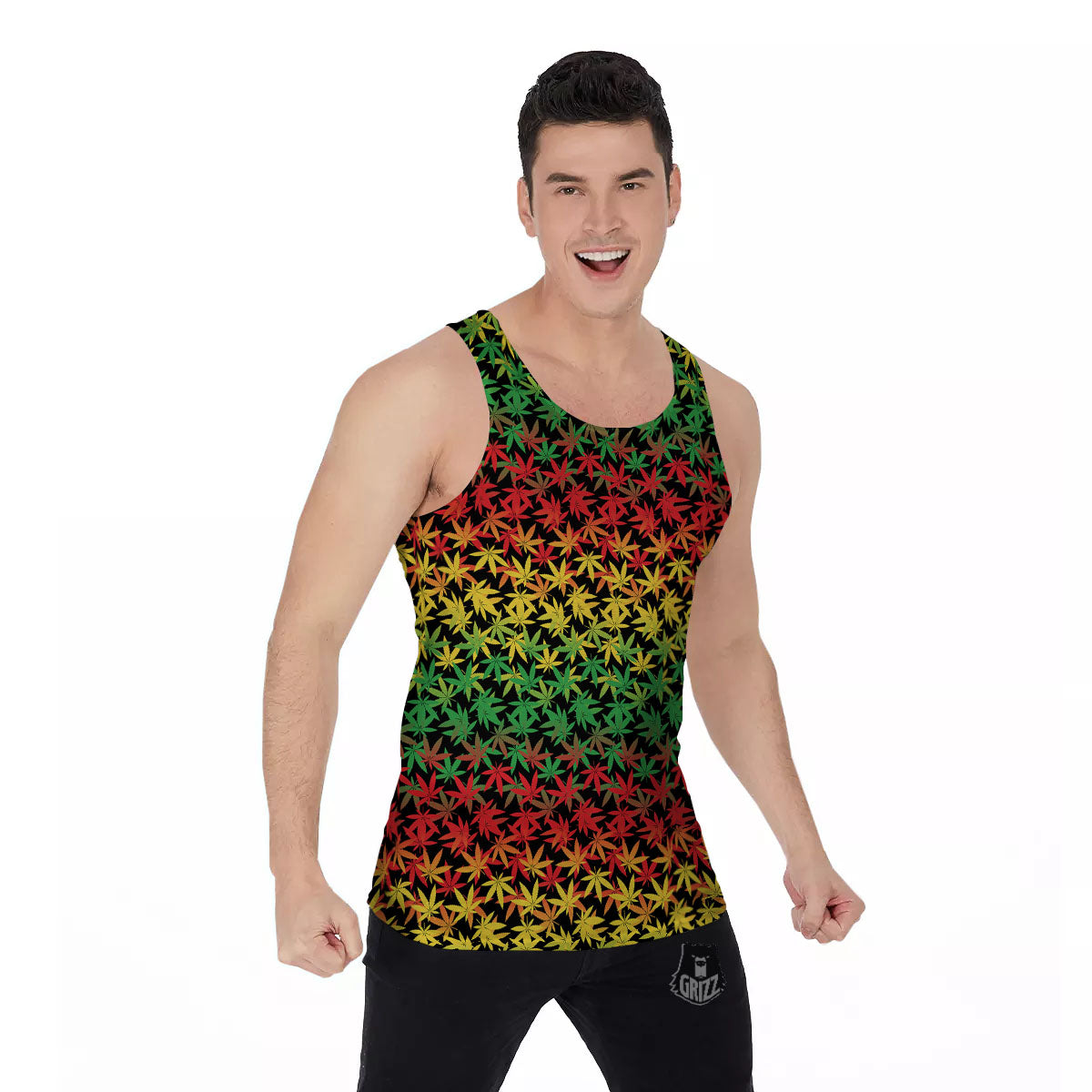Reggae Hemp Leaves Print Pattern Men's Tank Top-grizzshop