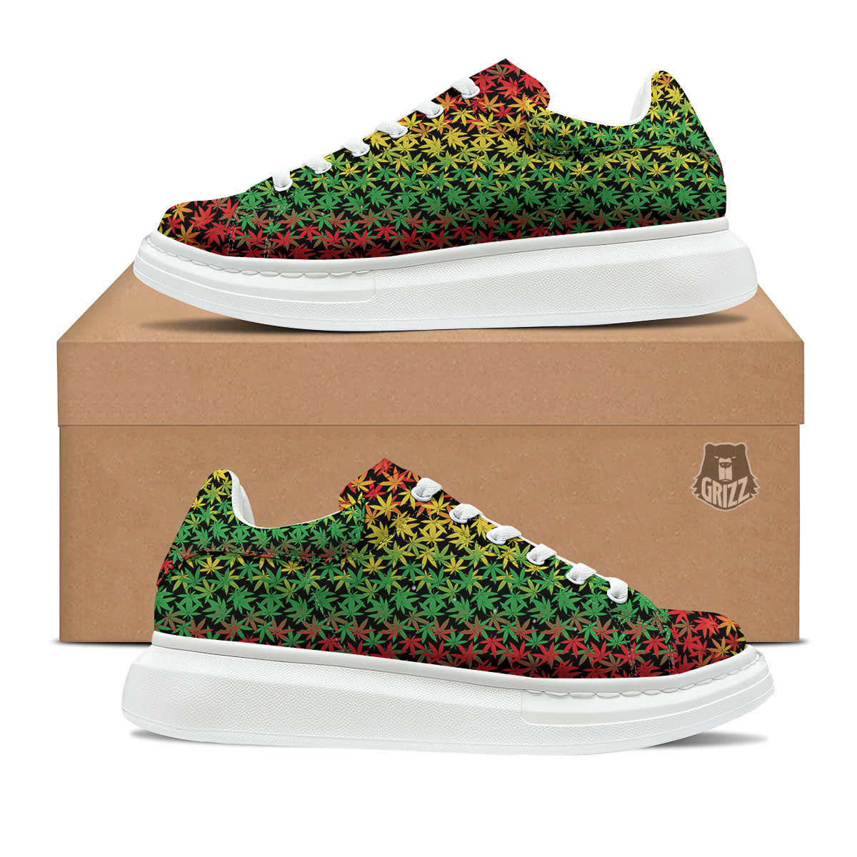 Reggae Hemp Leaves Print Pattern Platform Shoes-grizzshop