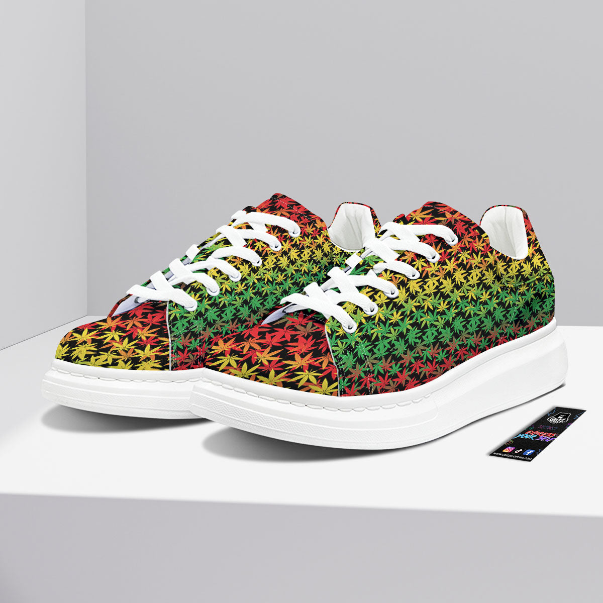 Reggae Hemp Leaves Print Pattern Platform Shoes-grizzshop