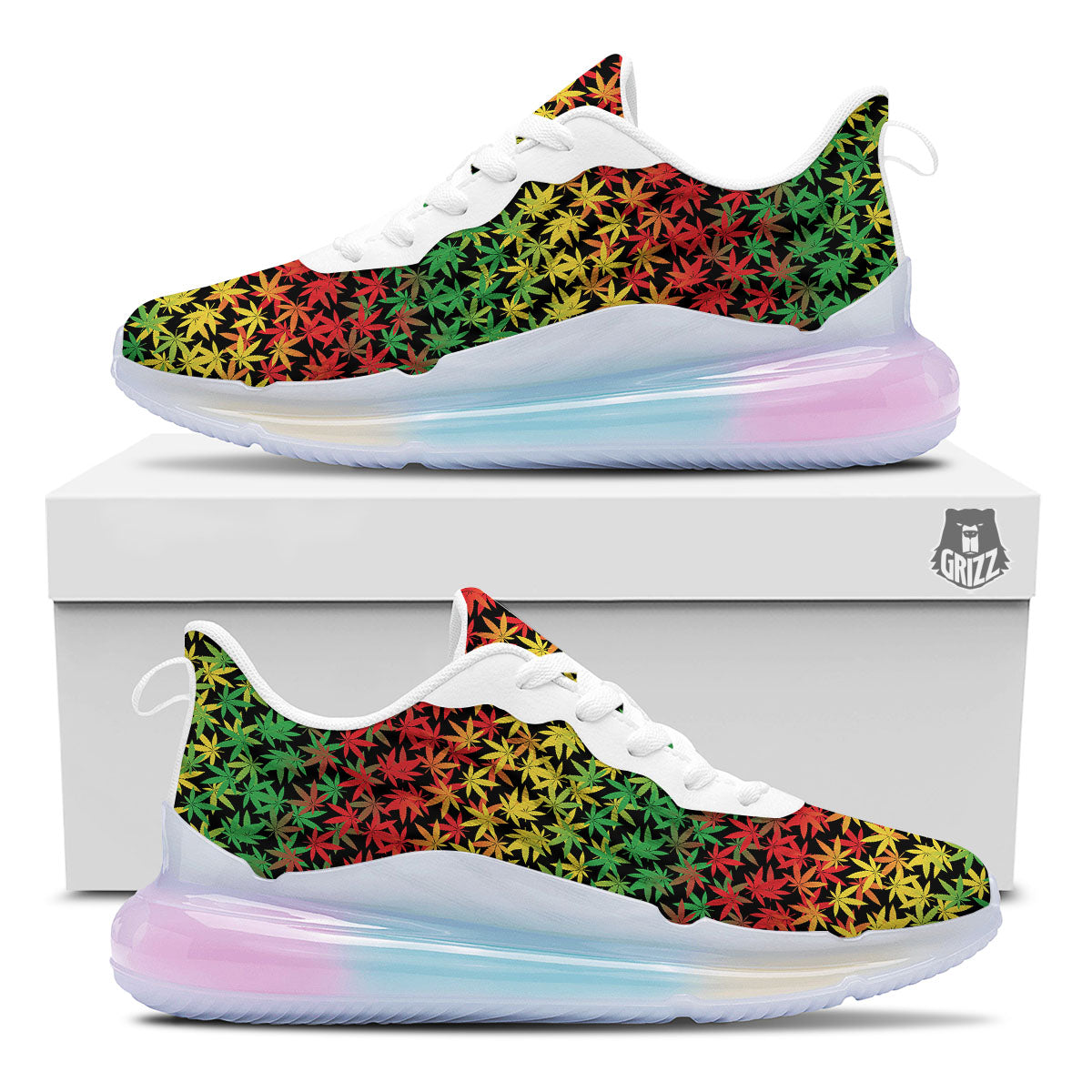 Reggae Hemp Leaves Print Pattern Running Sneakers-grizzshop