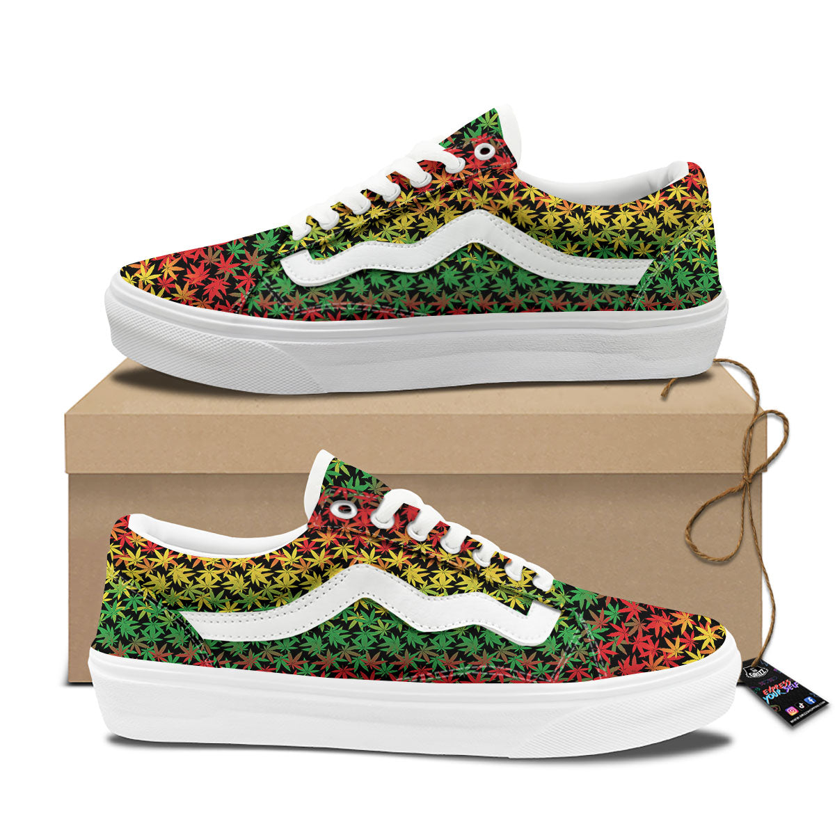 Reggae Hemp Leaves Print Pattern Skate Shoes-grizzshop