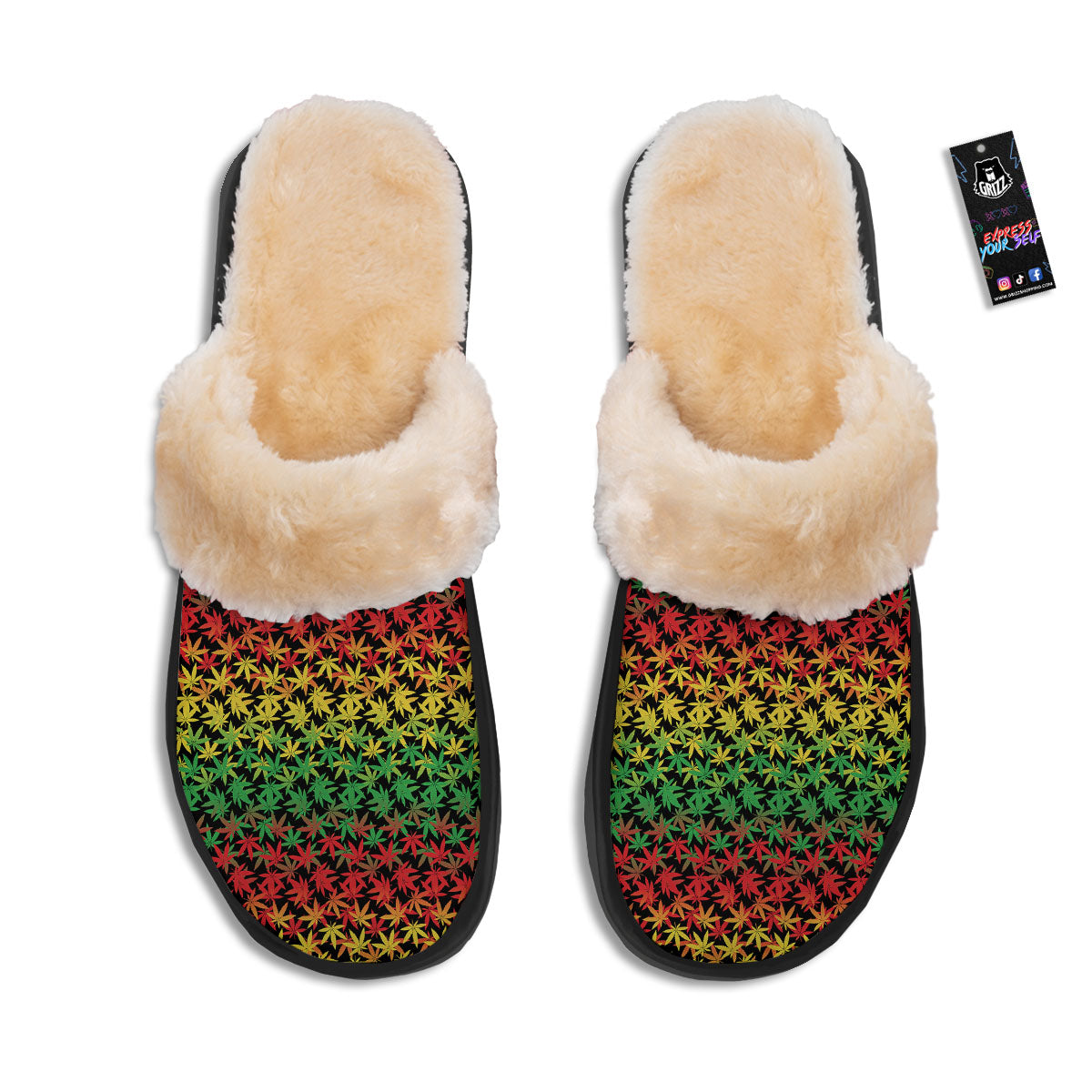 Reggae Hemp Leaves Print Pattern Slippers-grizzshop