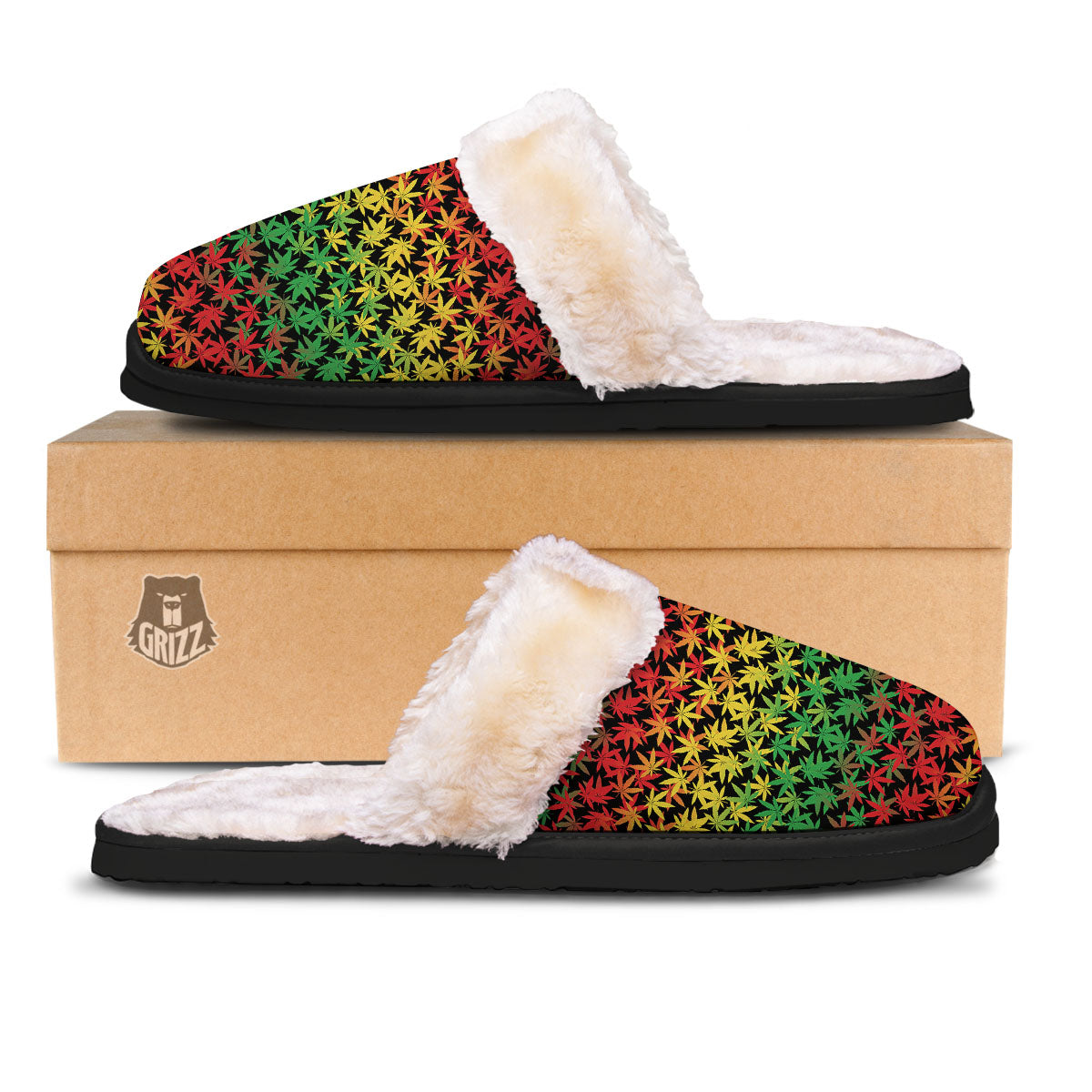 Reggae Hemp Leaves Print Pattern Slippers-grizzshop