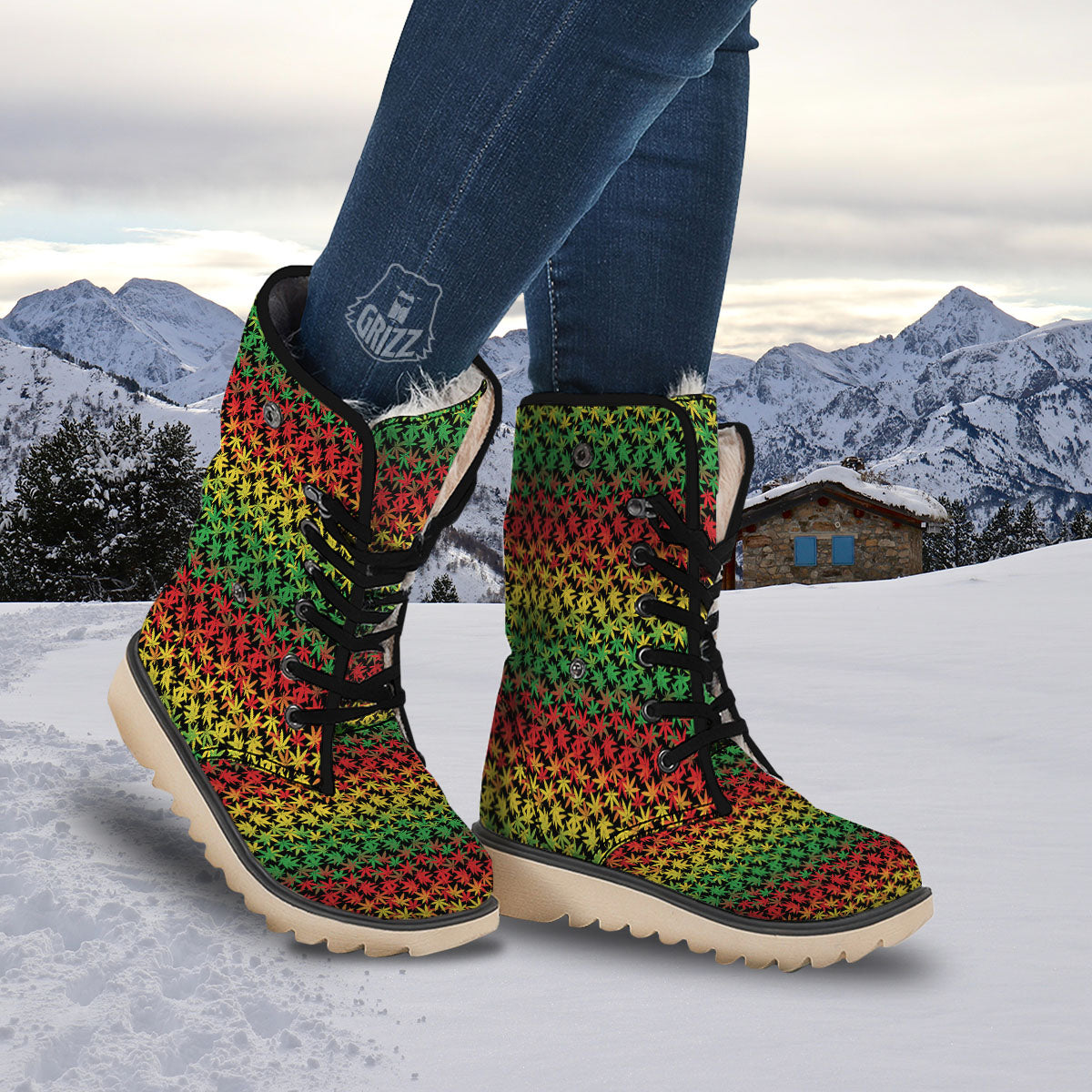 Reggae Hemp Leaves Print Pattern Snow Boots-grizzshop