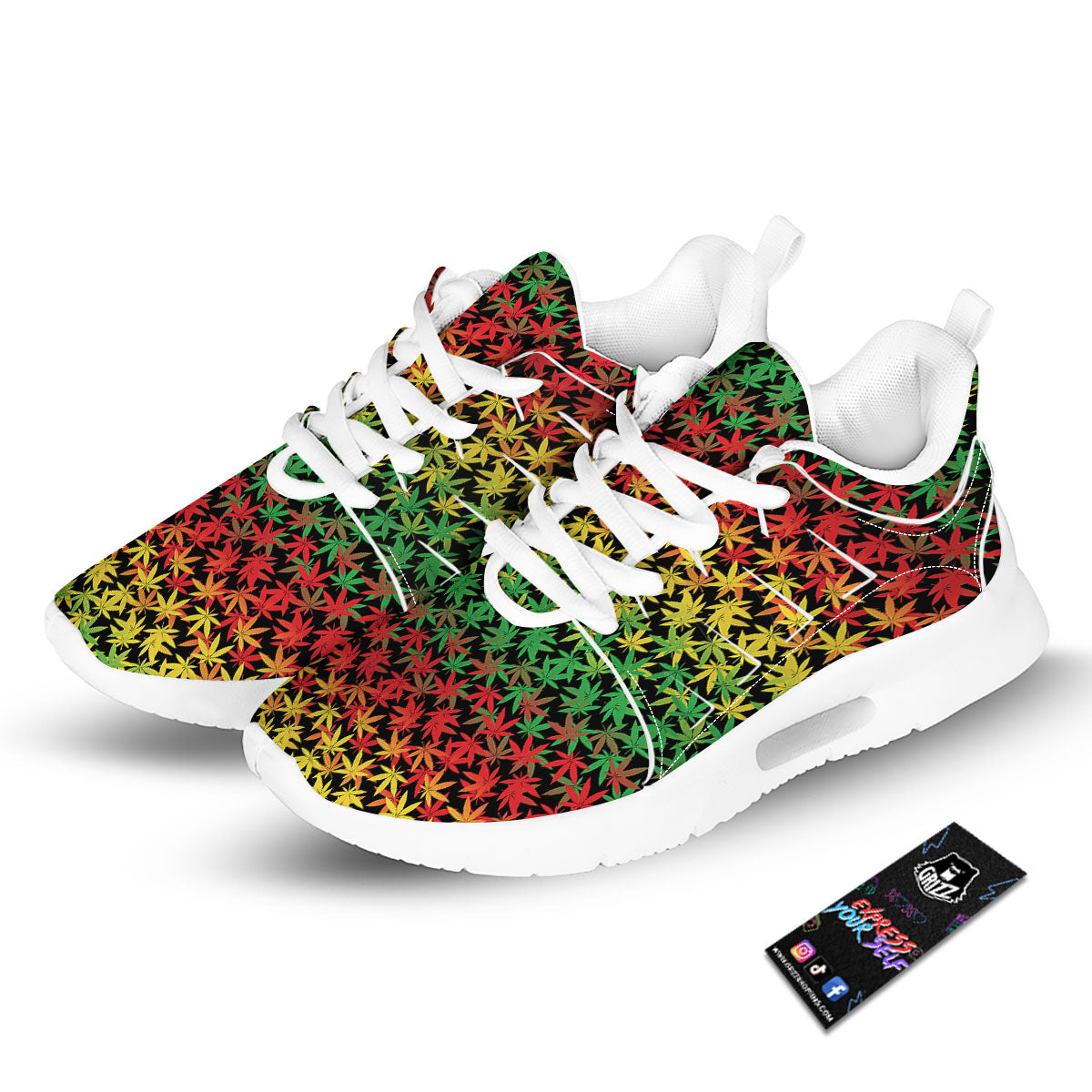Reggae Hemp Leaves Print Pattern Tennis Shoes-grizzshop