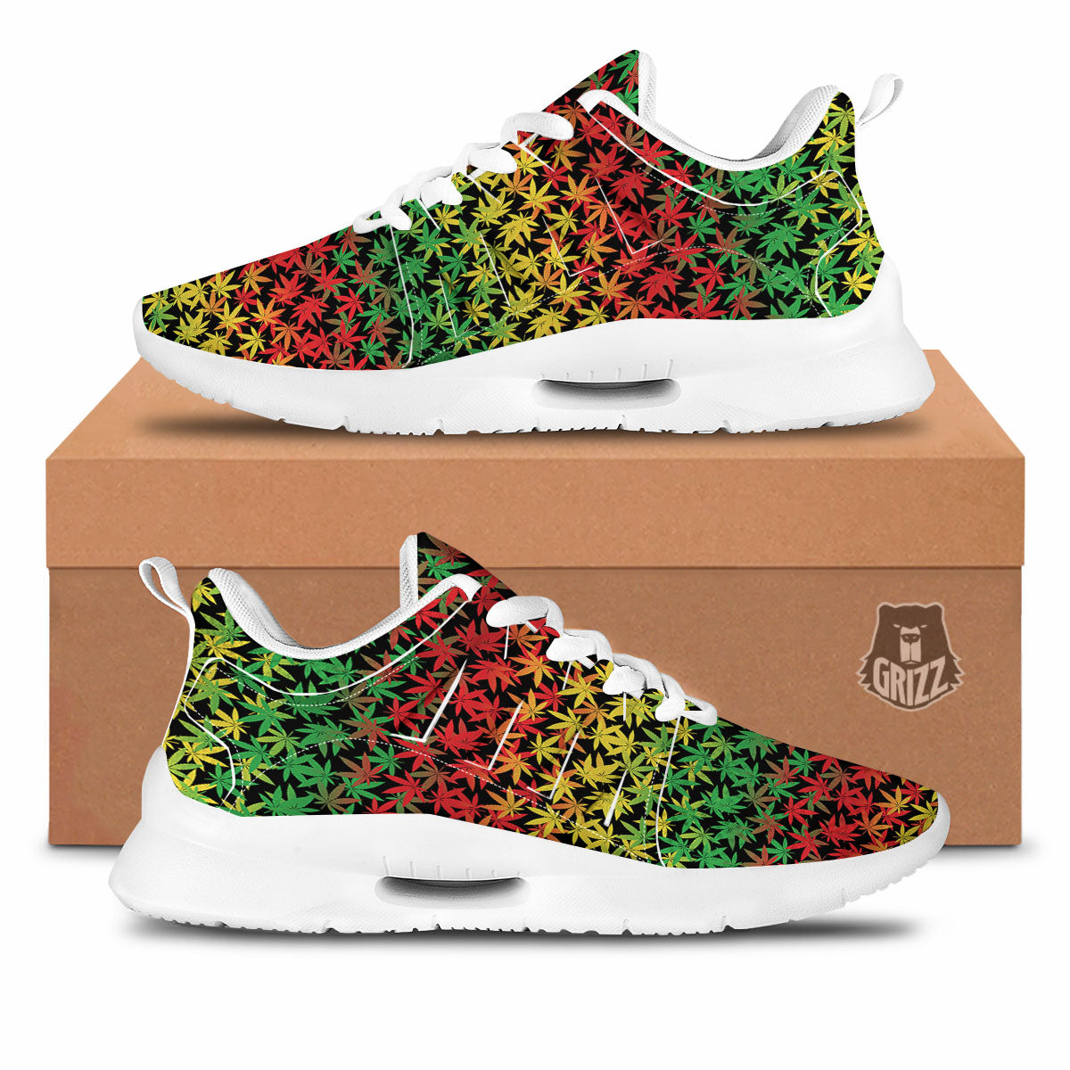Reggae Hemp Leaves Print Pattern Tennis Shoes-grizzshop