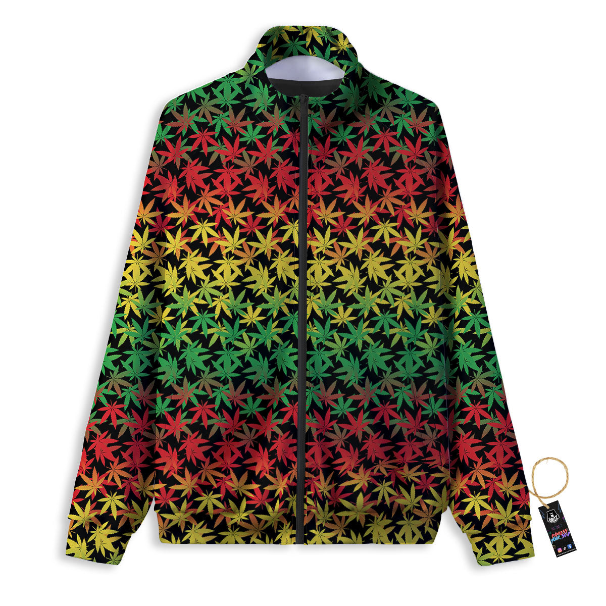 Reggae Hemp Leaves Print Pattern Track Jacket-grizzshop
