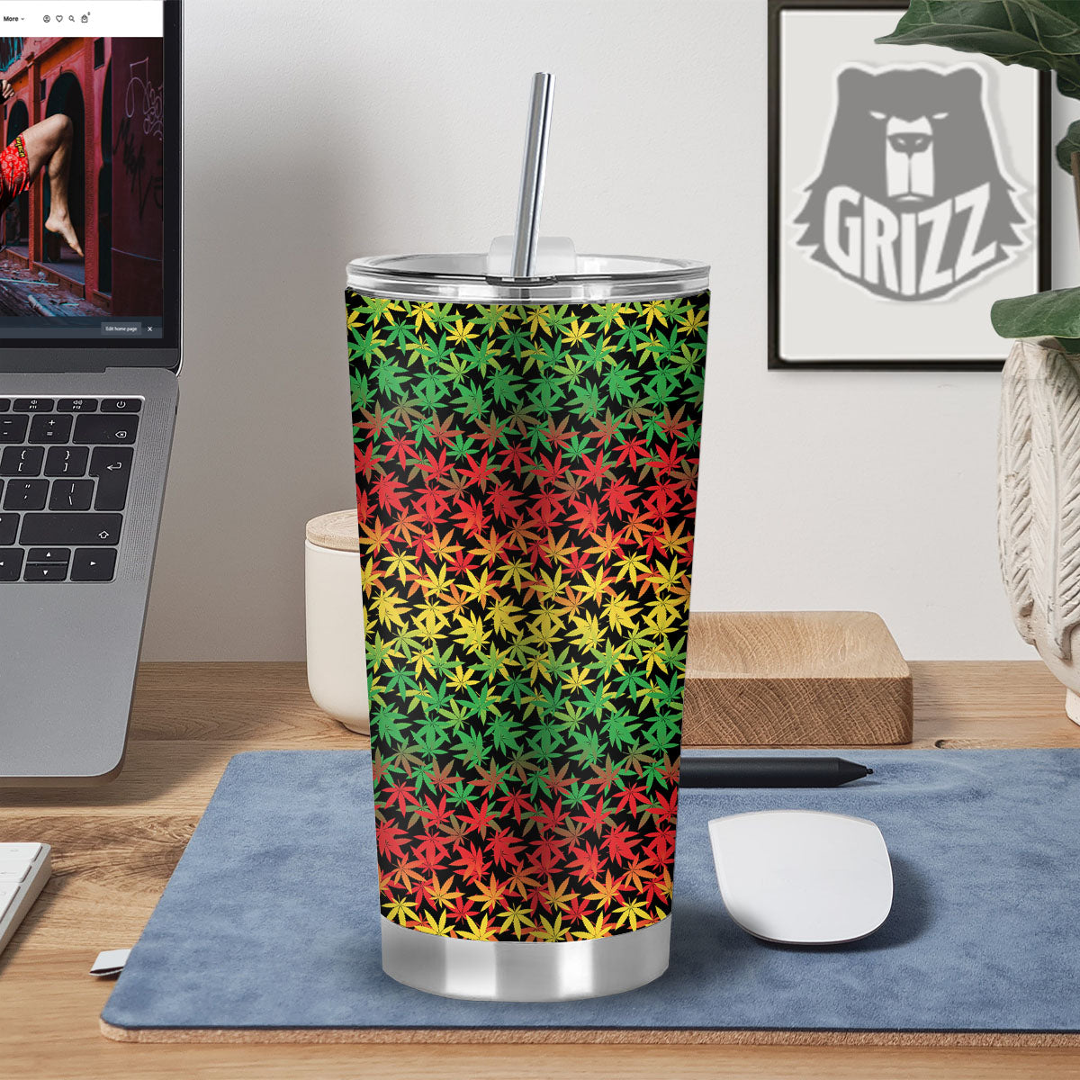 Reggae Hemp Leaves Print Pattern Tumbler-grizzshop