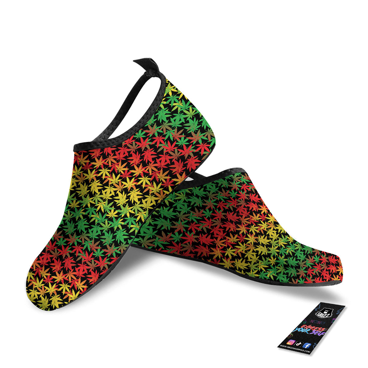 Reggae Hemp Leaves Print Pattern Water Shoes-grizzshop