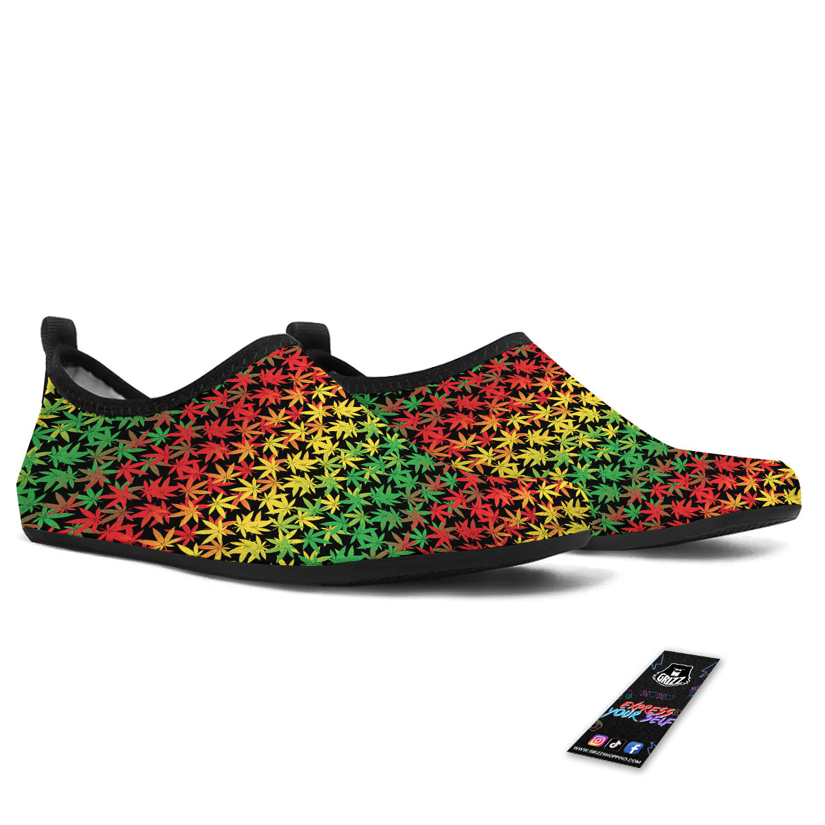 Reggae Hemp Leaves Print Pattern Water Shoes-grizzshop