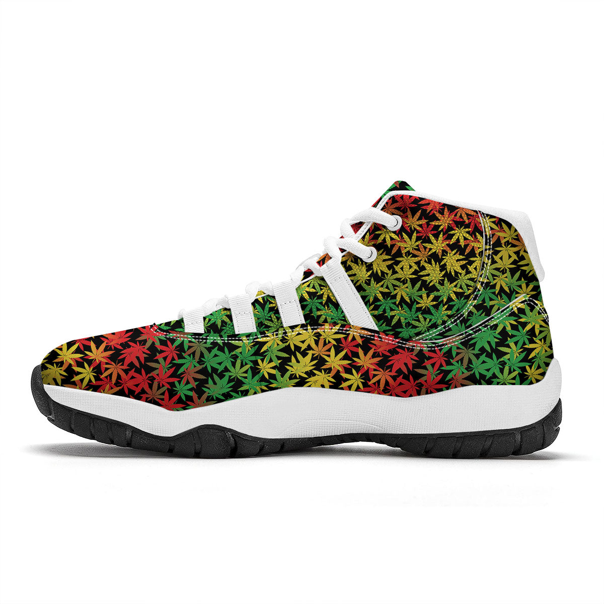 Reggae Hemp Leaves Print Pattern White Bball Shoes-grizzshop