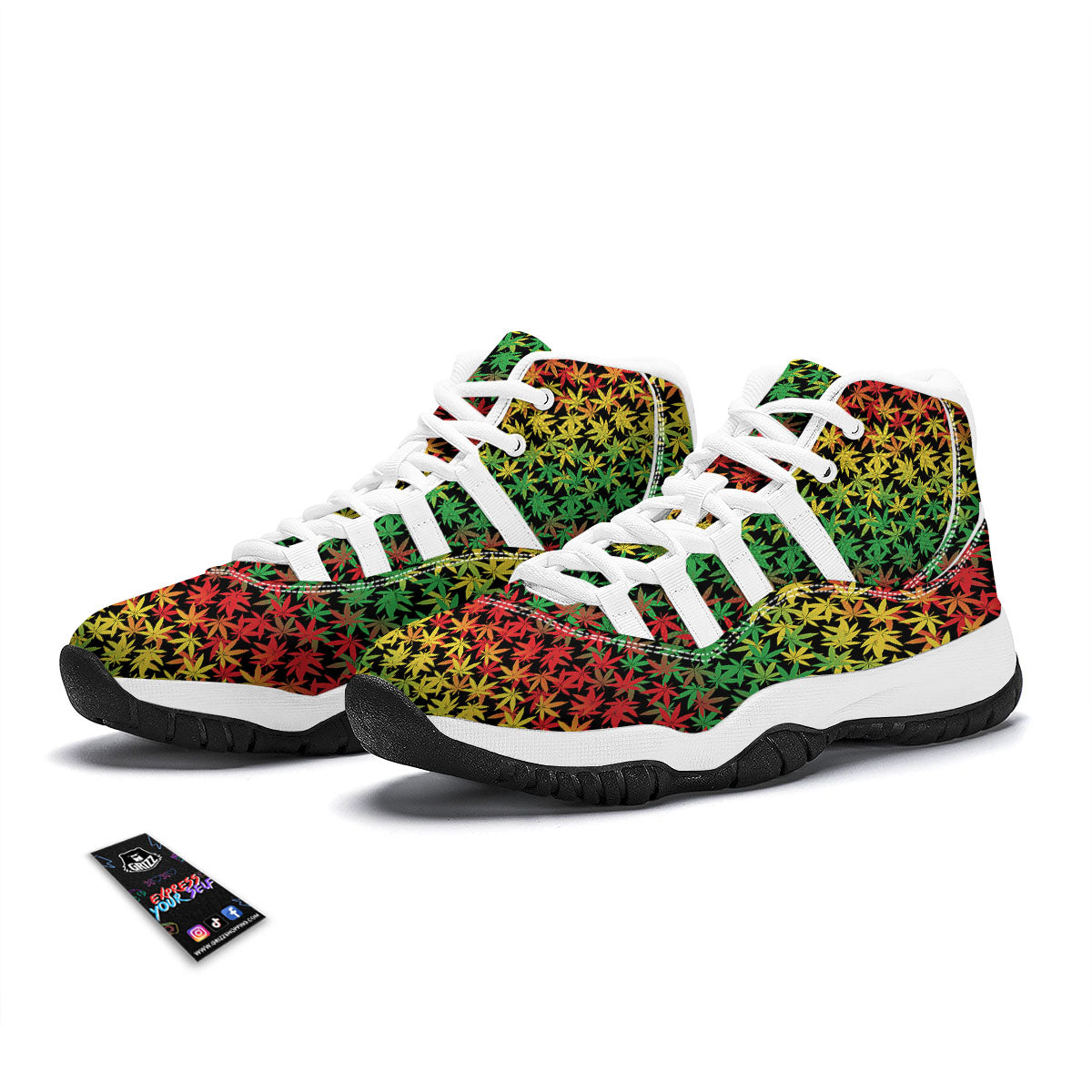 Reggae Hemp Leaves Print Pattern White Bball Shoes-grizzshop
