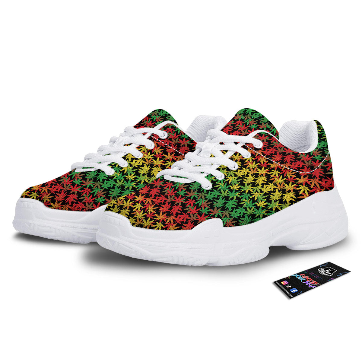 Reggae Hemp Leaves Print Pattern White Chunky Shoes-grizzshop