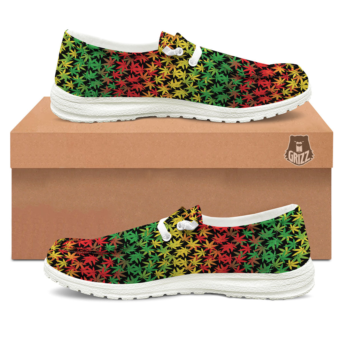 Reggae Hemp Leaves Print Pattern White Loafers-grizzshop