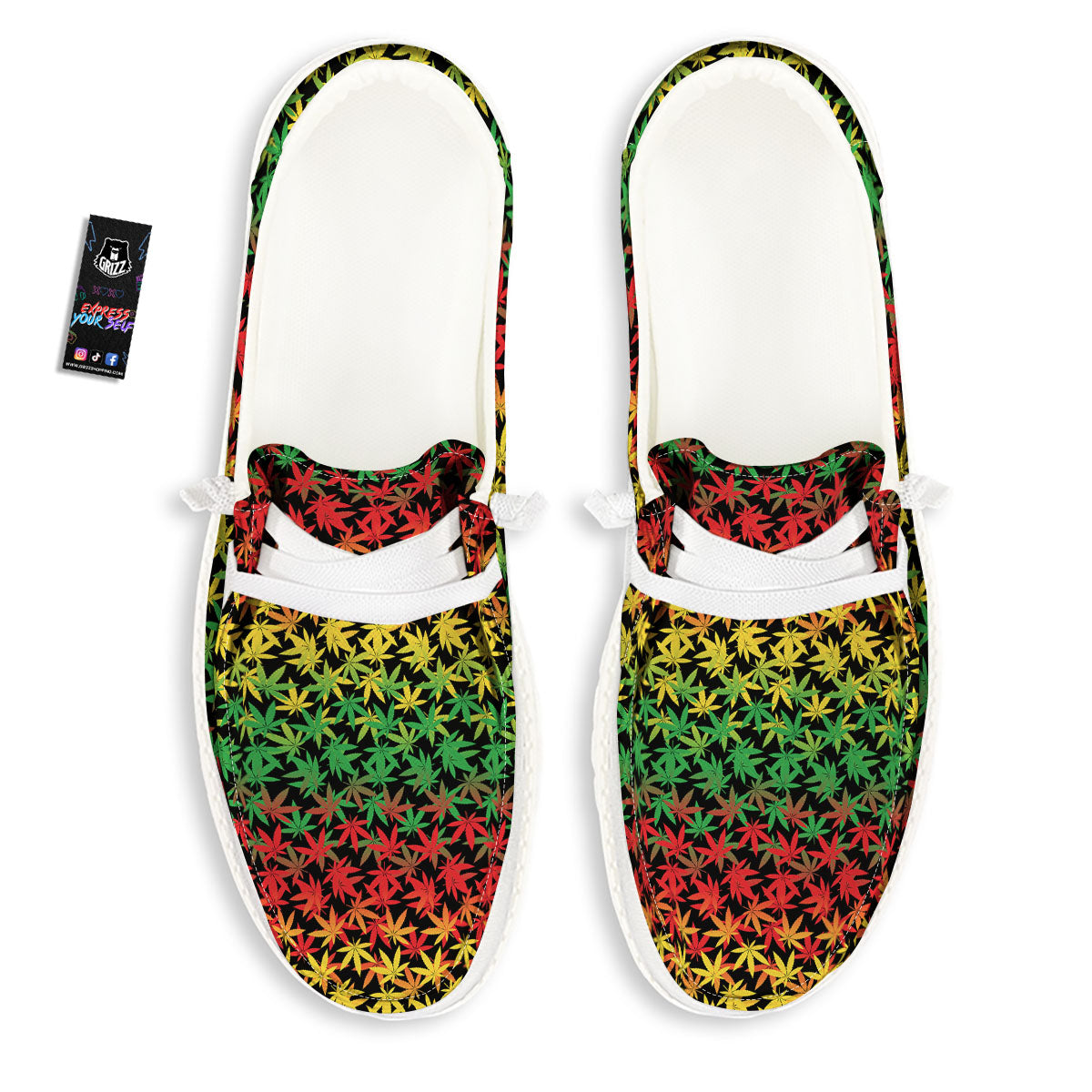 Reggae Hemp Leaves Print Pattern White Loafers-grizzshop