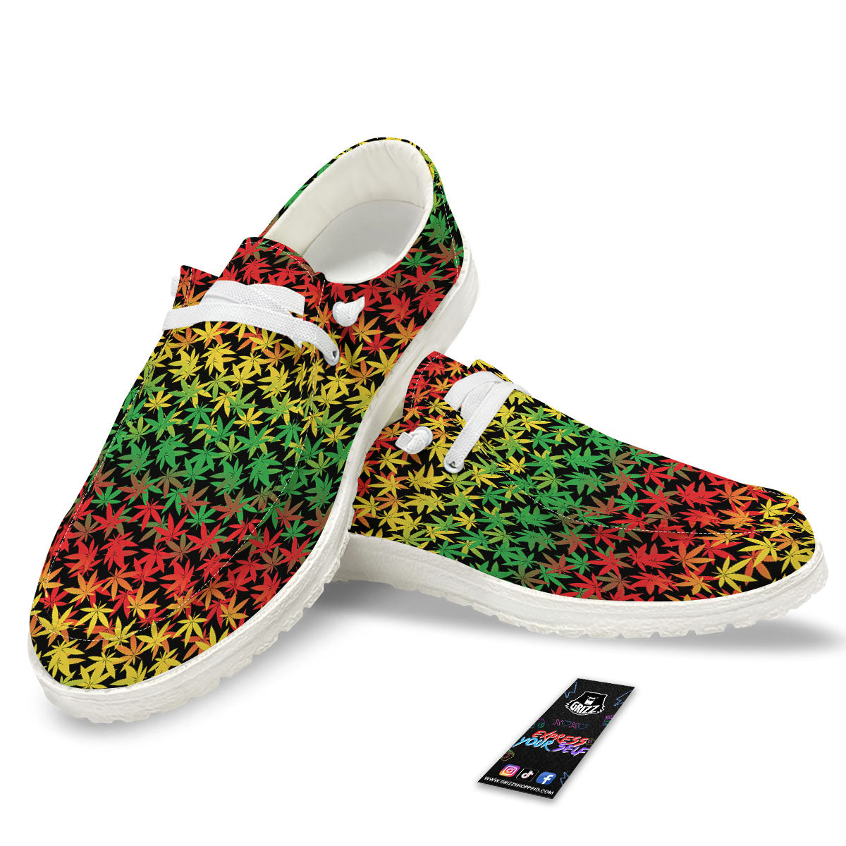 Reggae Hemp Leaves Print Pattern White Loafers-grizzshop