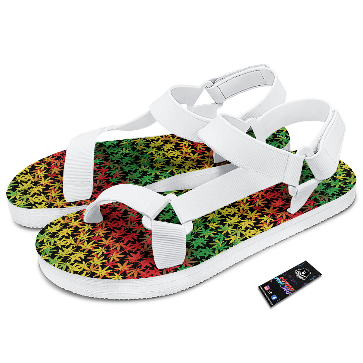 Reggae Hemp Leaves Print Pattern White Open Toe Sandals-grizzshop