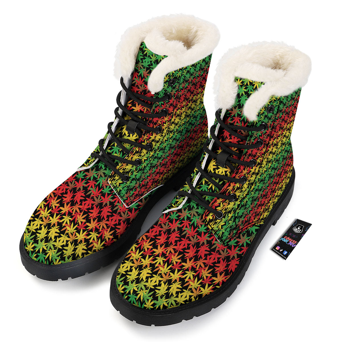 Reggae Hemp Leaves Print Pattern Winter Boots-grizzshop