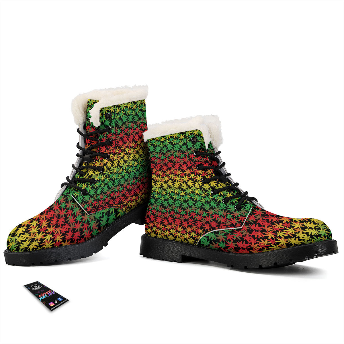 Reggae Hemp Leaves Print Pattern Winter Boots-grizzshop