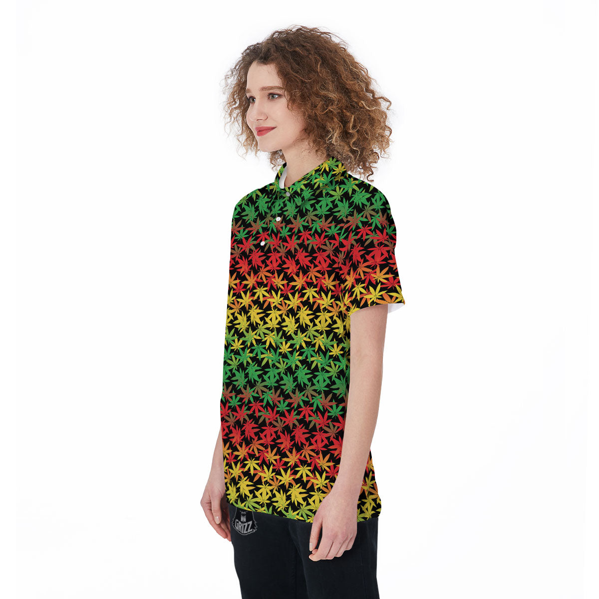 Reggae Hemp Leaves Print Pattern Women's Golf Shirts-grizzshop