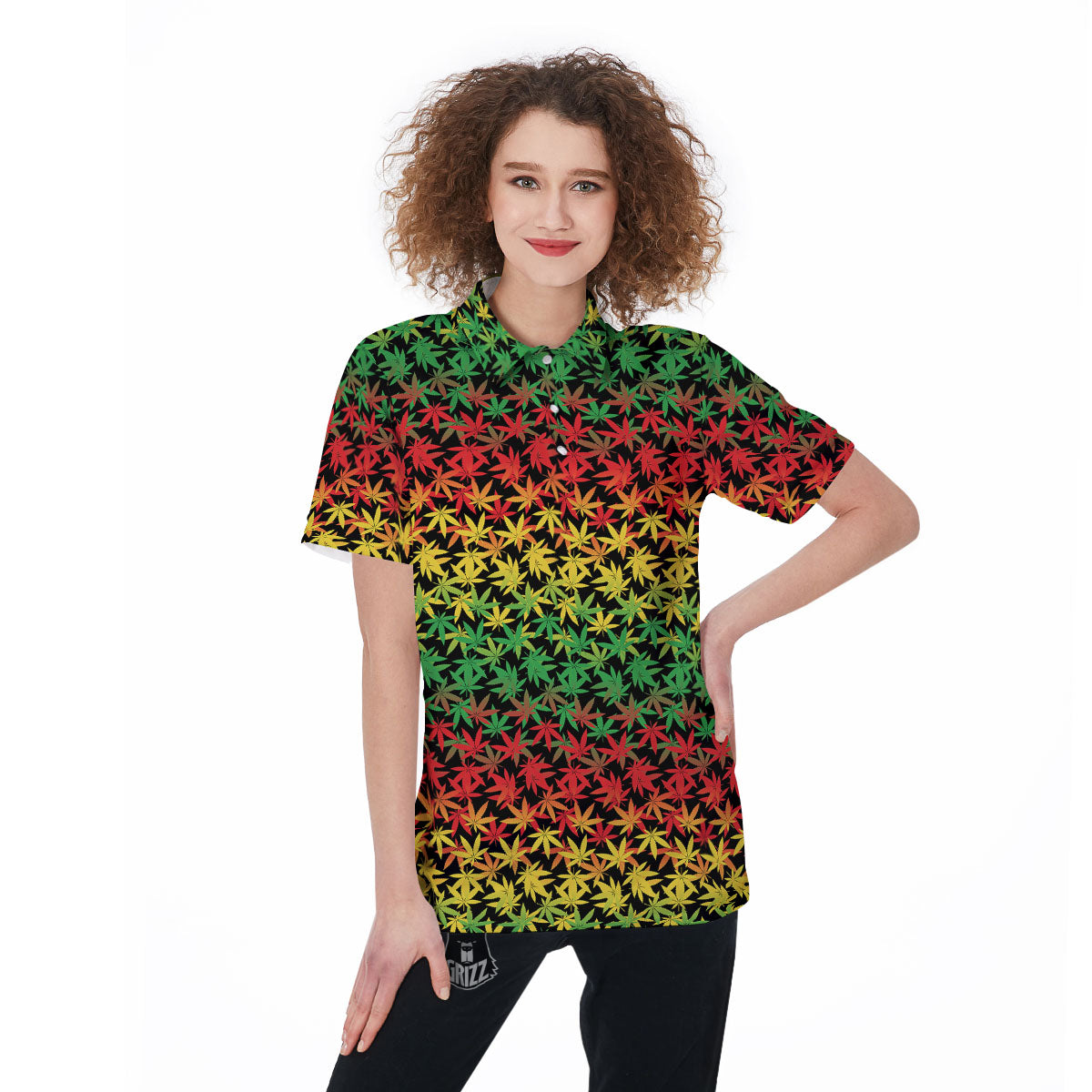 Reggae Hemp Leaves Print Pattern Women's Golf Shirts-grizzshop