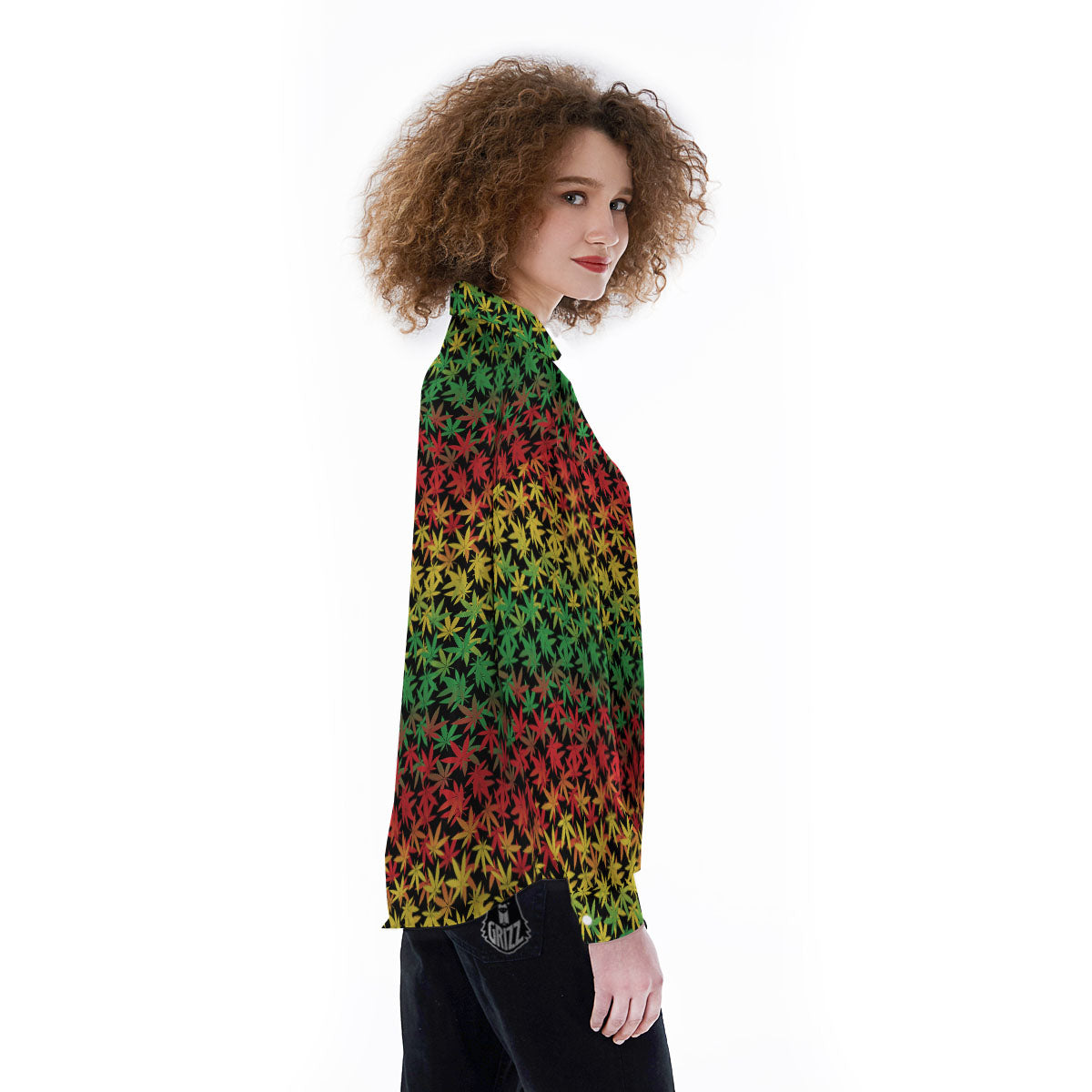 Reggae Hemp Leaves Print Pattern Women's Long Sleeve Shirts-grizzshop