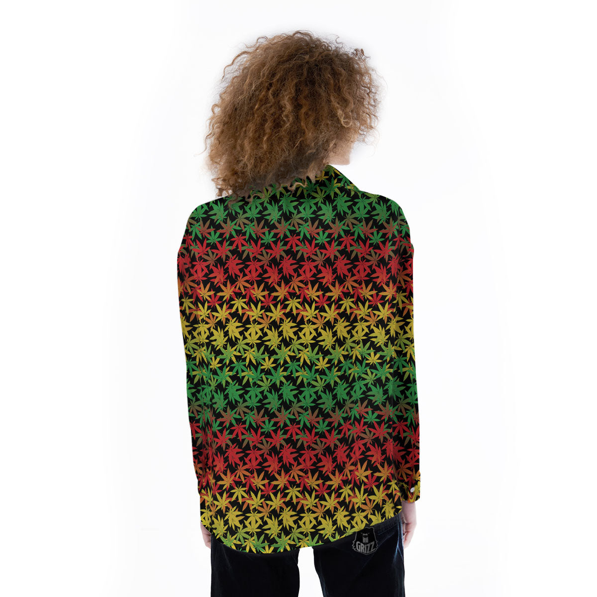 Reggae Hemp Leaves Print Pattern Women's Long Sleeve Shirts-grizzshop